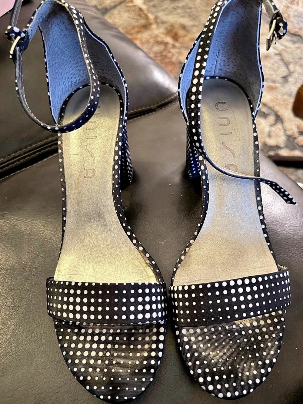 Unisa Polka Dot Ankle Strap Heels in Black & White